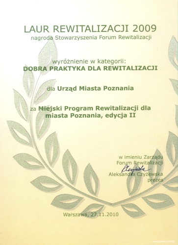 Laur Rewitalizacji 2009 dyplom